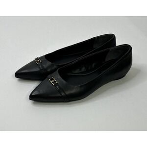 Giani Bernini Bentlley Pointed Toe Flats + Gold Tone Accent Womens Black 6M READ